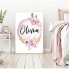 Art Nursery Prints Wall Painting Kids Bedroom Decor Custom Girl Name Baby Poster Peony Pictures Flowers