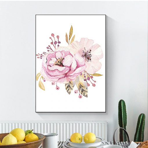 Art Nursery Prints Wall Painting Kids Bedroom Decor Custom Girl Name Baby Poster Peony Pictures Flowers 3