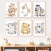 Boho Cartoon Animal Hippo Koala Zebra Custom Name Nordic Wall Art Canvas Painting Posters And Prints