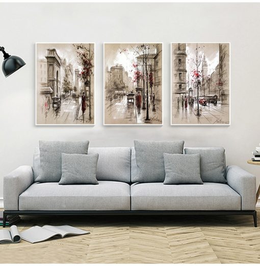 Canvas Paintings Home Decor HD Prints Posters 3 Piece Abstract City Street Landscape Pictures For Living 1