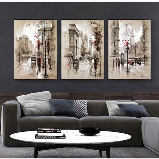 Canvas Paintings Home Decor HD Prints Posters 3 Piece Abstract City Street Landscape Pictures For Living 3