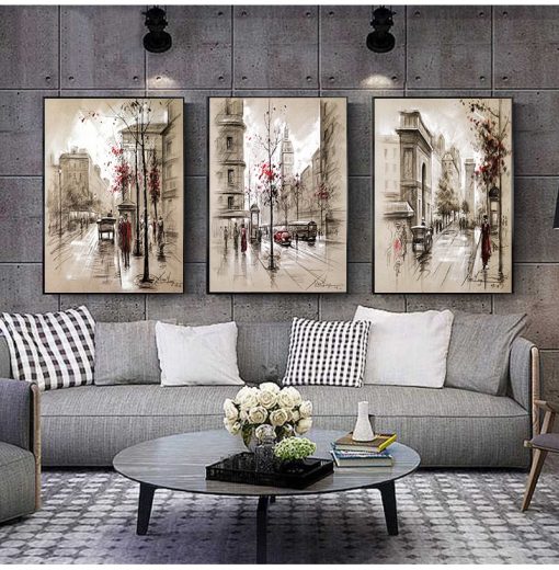 Canvas Paintings Home Decor HD Prints Posters 3 Piece Abstract City Street Landscape Pictures For Living