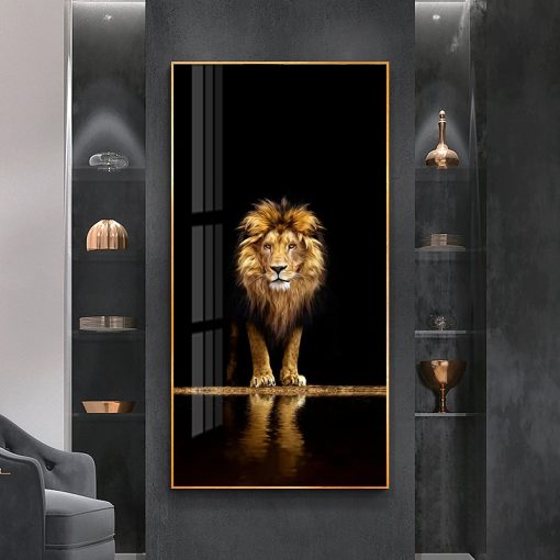 Golden Black Lion Canvas Poster Modern Home Decor Animal Print Wall Art Painting Decorative Picture Living 1