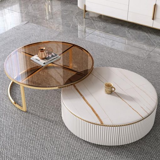 Italian Tempered Glass Round Coffee Table Combination Set Of Two Pieces Living Room Long Tv Cabinet 1