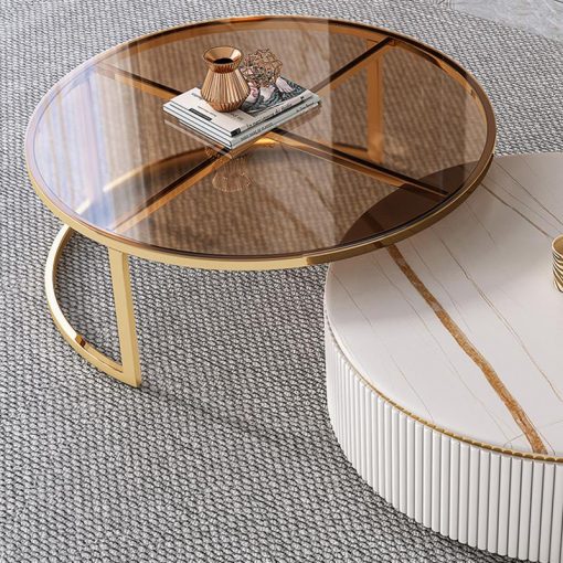 Italian Tempered Glass Round Coffee Table Combination Set Of Two Pieces Living Room Long Tv Cabinet 5