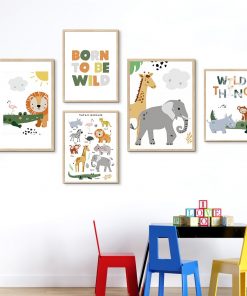 Jungle Wild Animals Lion Elephant Giraffe Nursery Nordic Posters Prints Wall Art Canvas Painting Pictures Baby 3