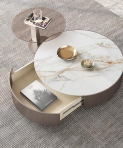 Light Luxury Round Rock Board Coffee Table Creative Nordic Modern Minimalist Small Apartment Coffee Table And 3