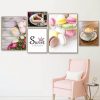 Macaron Cake Coffee Flower Wall Art Canvas Painting Nordic Posters And Prints Wall Pictures For Hotel