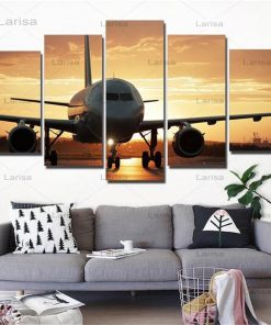 Modern 5 Pieces Airplane Poster Canvas Art Painting Sunset Backlight for pictures Lawn Wall Art Pictures 2