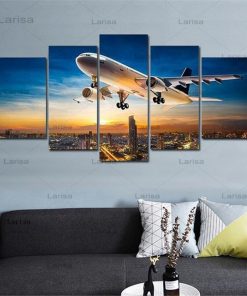 Modern 5 Pieces Airplane Poster Canvas Art Painting Sunset Backlight for pictures Lawn Wall Art Pictures 3