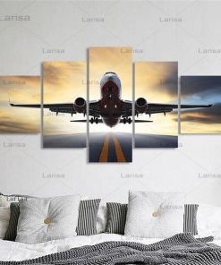 Modern 5 Pieces Airplane Poster Canvas Art Painting Sunset Backlight for pictures Lawn Wall Art Pictures 4