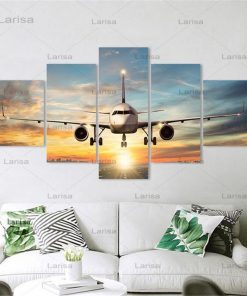 Modern 5 Pieces Airplane Poster Canvas Art Painting Sunset Backlight for pictures Lawn Wall Art Pictures 5