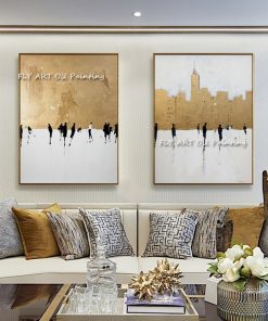 Modern Abstract City Scenery Art Gold Abstract Paintings Home Decor Handmade Gold Foil Oil Painting For 3