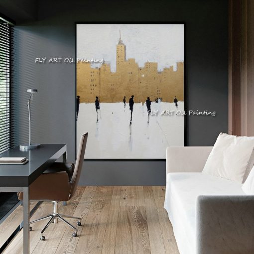 Modern Abstract City Scenery Art Gold Abstract Paintings Home Decor Handmade Gold Foil Oil Painting For 4