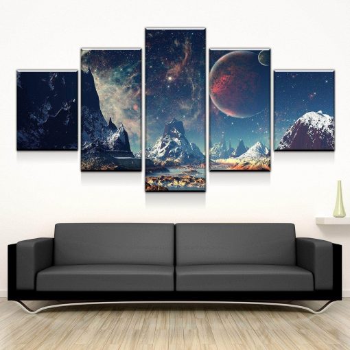 Mountains and Space Canvas Set Landscape Painting Wall Art Framed Modern Canvas Painting Room Decor Bedroom 1