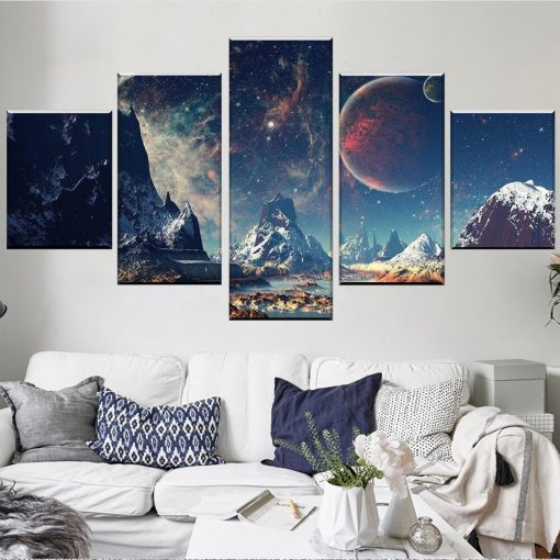 Mountains and Space Canvas Set Landscape Painting Wall Art Framed Modern Canvas Painting Room Decor Bedroom