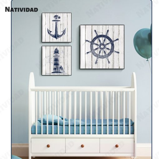 Nautical Chart Painting Lighthouse Canvas Painting Navy Picture Anchor Compass Poster Mediterranean Boy Room Home Decor 1