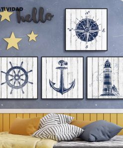 Nautical Chart Painting Lighthouse Canvas Painting Navy Picture Anchor Compass Poster Mediterranean Boy Room Home Decor 2