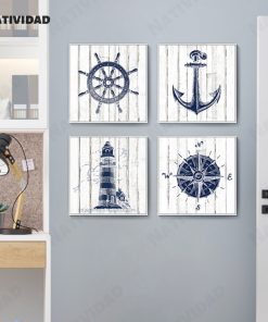 Nautical Chart Painting Lighthouse Canvas Painting Navy Picture Anchor Compass Poster Mediterranean Boy Room Home Decor 3