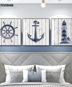 Nautical Chart Painting Lighthouse Canvas Painting Navy Picture Anchor Compass Poster Mediterranean Boy Room Home Decor 4