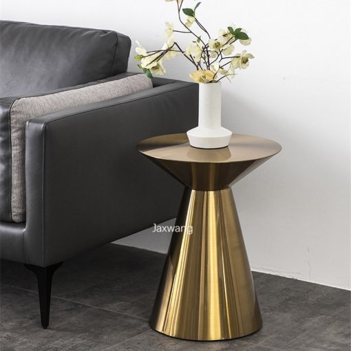 Nordic Coffee Tables Modern Luxury Round Side Table Round Hourglass Stainless Steel Brushed Golden Design Nightstand 4