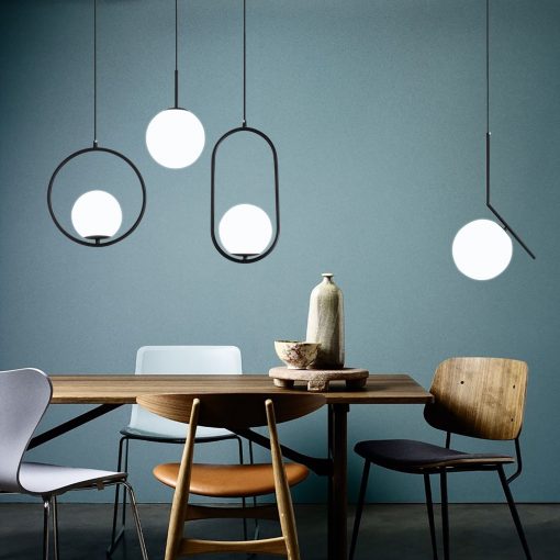 Nordic Glass Ball Pendant Lights Dining Room Bedroom Hanging Lamps For Ceiling Brass Black Chrome Modern 4