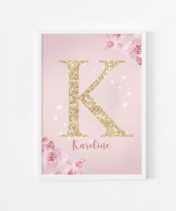 Pink Kawaii Room Decor Swan Nursery Wall Art Canvas Painting Name Personalized Letter Wall Posters and 2