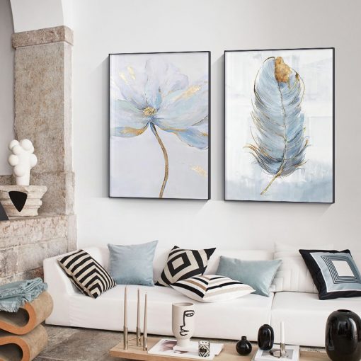 Scandinavian Flower Canvas Art Abstract Painting Print Feather Decoration Picture for Living Room Nordic Home Decor 1