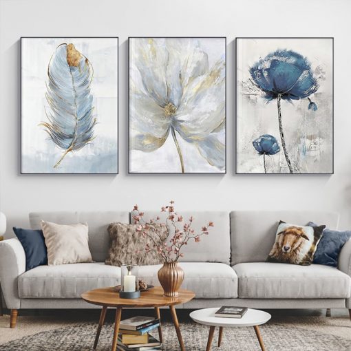 Scandinavian Flower Canvas Art Abstract Painting Print Feather Decoration Picture for Living Room Nordic Home Decor 2