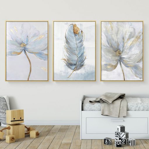 Scandinavian Flower Canvas Art Abstract Painting Print Feather Decoration Picture for Living Room Nordic Home Decor 3