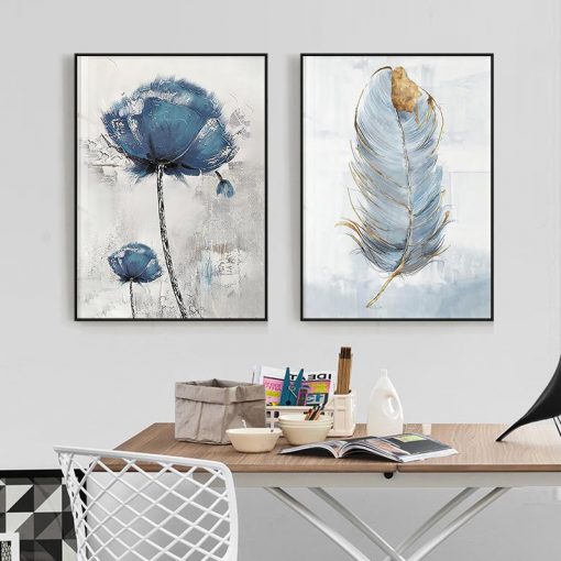 Scandinavian Flower Canvas Art Abstract Painting Print Feather Decoration Picture for Living Room Nordic Home Decor 4