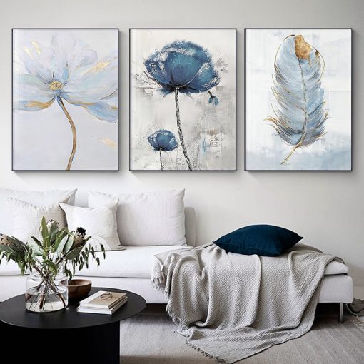 Scandinavian Flower Canvas Art Abstract Painting Print Feather Decoration Picture for Living Room Nordic Home Decor