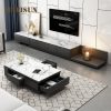 Simple Marble TV Cabinet Coffee Table Combination Multifunctional TV Table With Led Lights For Large Apartment