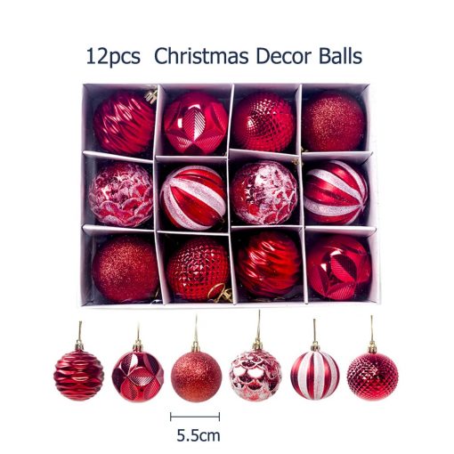 12Pcs 5 5Cm Big Christmas Ball Ornaments Stripe Plastic Christmas Tree Ball Ornaments Home Party Decoration 1