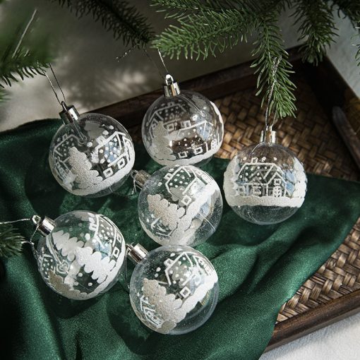 6Pcs box 6cm Transparent Painting Christmas Ball New Year Xmas Tree Ornaments Decoration for Home 2023