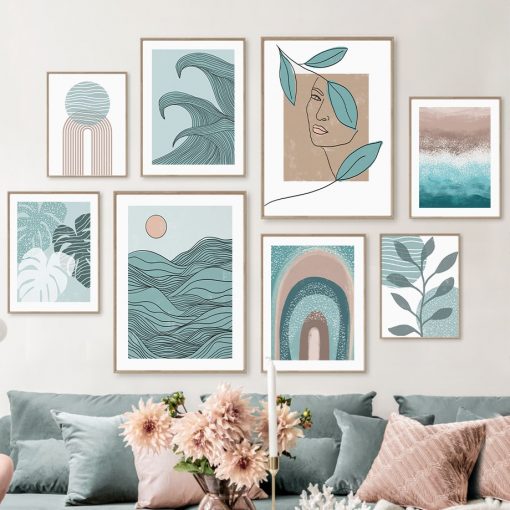 Abstract Girl Sea Wave Rainbow Monstera Wall Art Canvas Painting Nordic Posters And Prints Wall Pictures