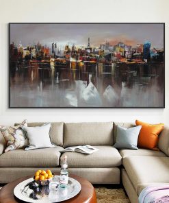 Abstract Large City Building At Night 100 Hand Painted Oil Painting On Canvas Decorative Landscape Wall 2