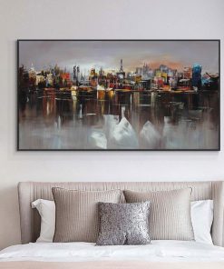 Abstract Large City Building At Night 100 Hand Painted Oil Painting On Canvas Decorative Landscape Wall 3