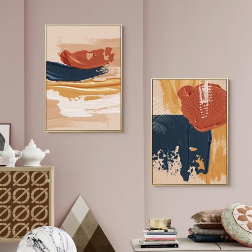 Abstract Modern Art Poster Orange Blue Blush Texture Canvas Paintings Print Wall Pictures Mural Living Room 3