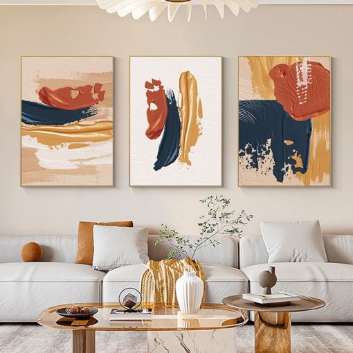 Abstract Modern Art Poster Orange Blue Blush Texture Canvas Paintings Print Wall Pictures Mural Living Room