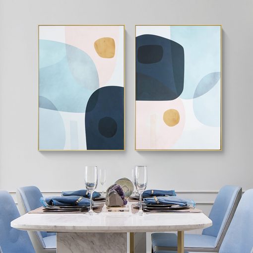 Abstract Watercolor Blue Pink Gold Geometric Shapes Posters Canvas Paintings Wall Art Prints Pictures for Living 2