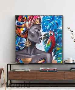 African Art Woman with Parrot Ethnic Style Canvas Painting Wall Art Picture Figure Painting for Living 4