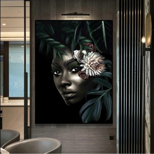 African Beauty Woman Girl Flower Art Posters Canvas Painting Wall Print Scandinavian Pictures for Living Room 3