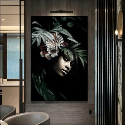 African Beauty Woman Girl Flower Art Posters Canvas Painting Wall Print Scandinavian Pictures for Living Room 4