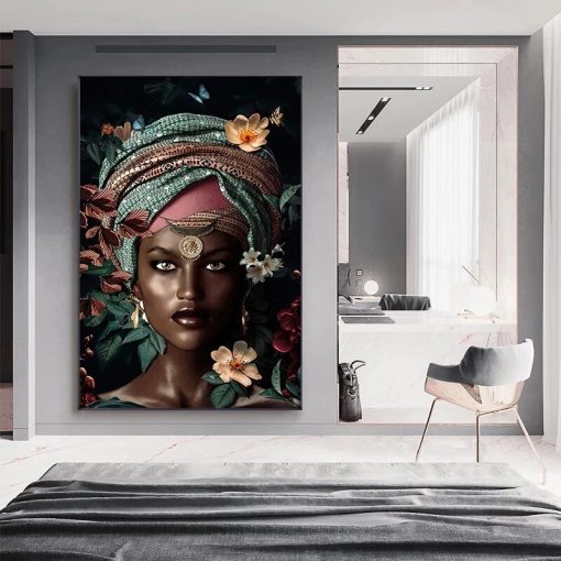 African Beauty Woman Girl Flower Art Posters Canvas Painting Wall Print Scandinavian Pictures for Living Room