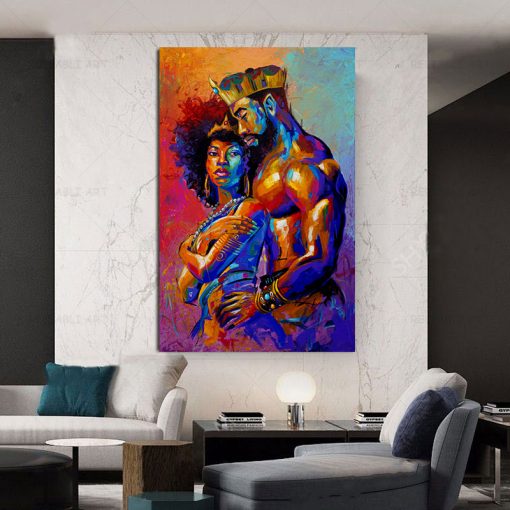 African Black Art King and Queen Oil Painting Printed Canvas Painting Wall Art Sexy Couples Posters 2