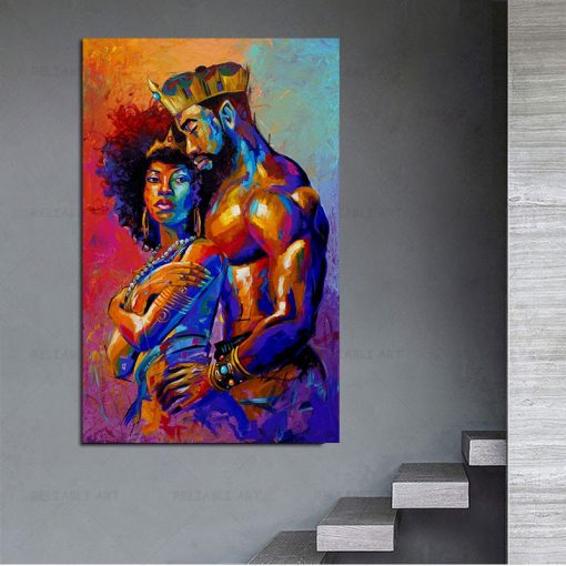 African Black Art King and Queen Oil Painting Printed Canvas Painting Wall Art Sexy Couples Posters 4