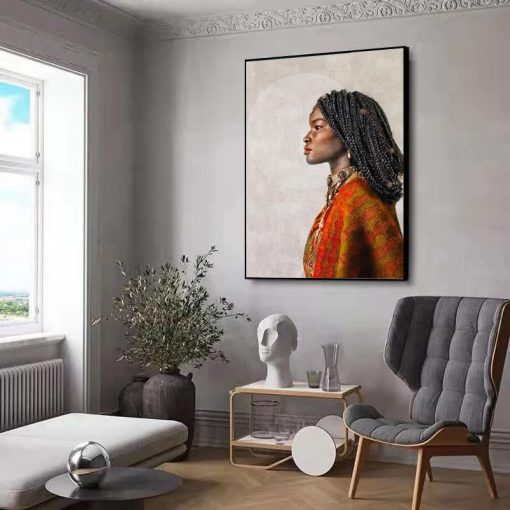 Beautiful African Woman In National Dress Portrait Poster And Prints Black Art Canvas Oil Painting Wall 4