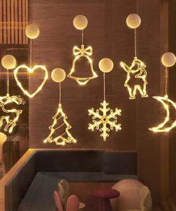 Christmas LED Light Snowflake Santa Deer Hanging Sucker Lamp Window Ornaments Decoration for Home Navidad 2023 2