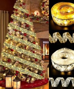 Christmas Ribbon Fairy Light Christmas Decoration DIY Bows String Light Tree Ornaments For Home 2023 Xmas 1